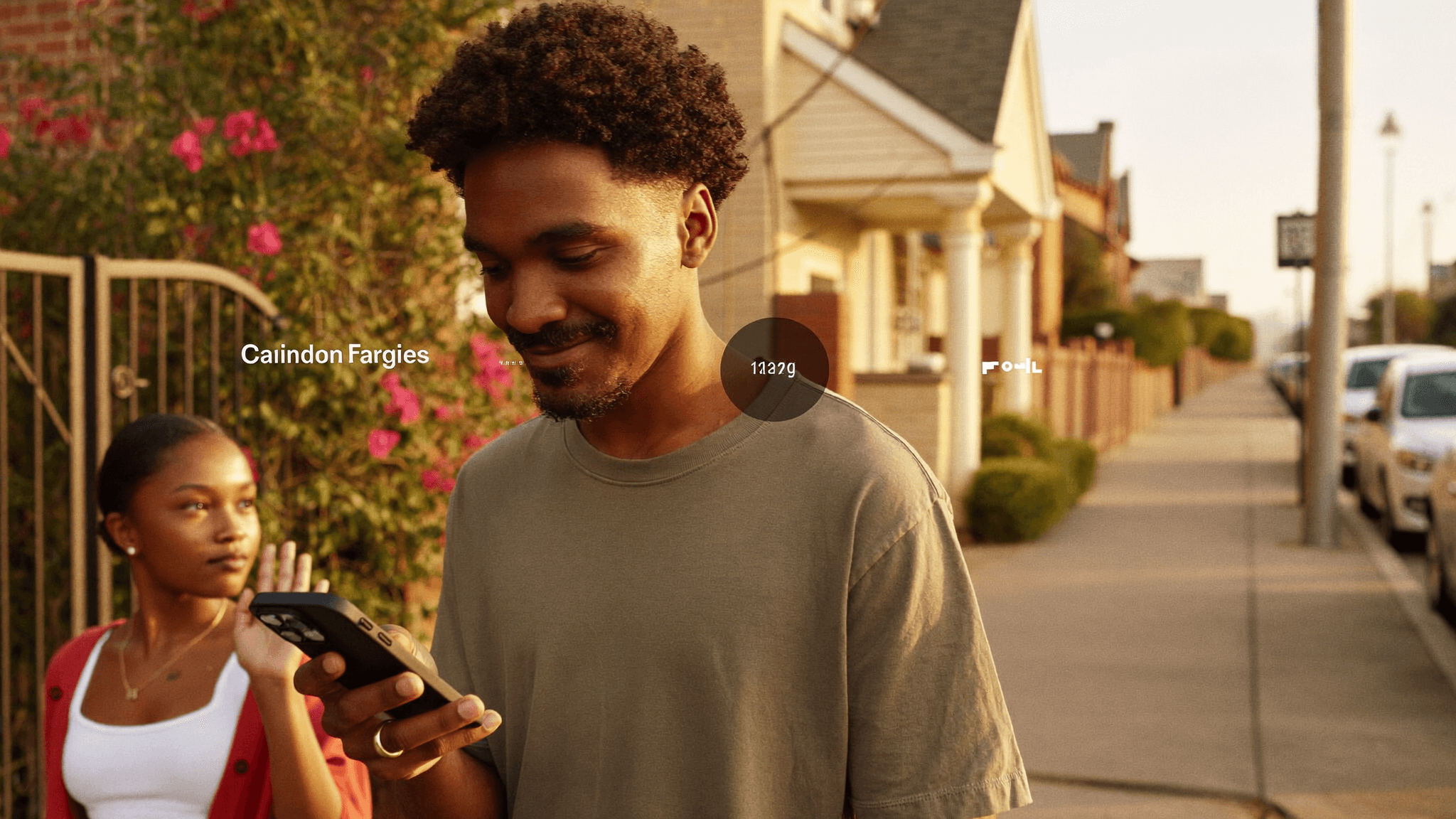South African father using his phone to stay connected with his daughter on a suburban street